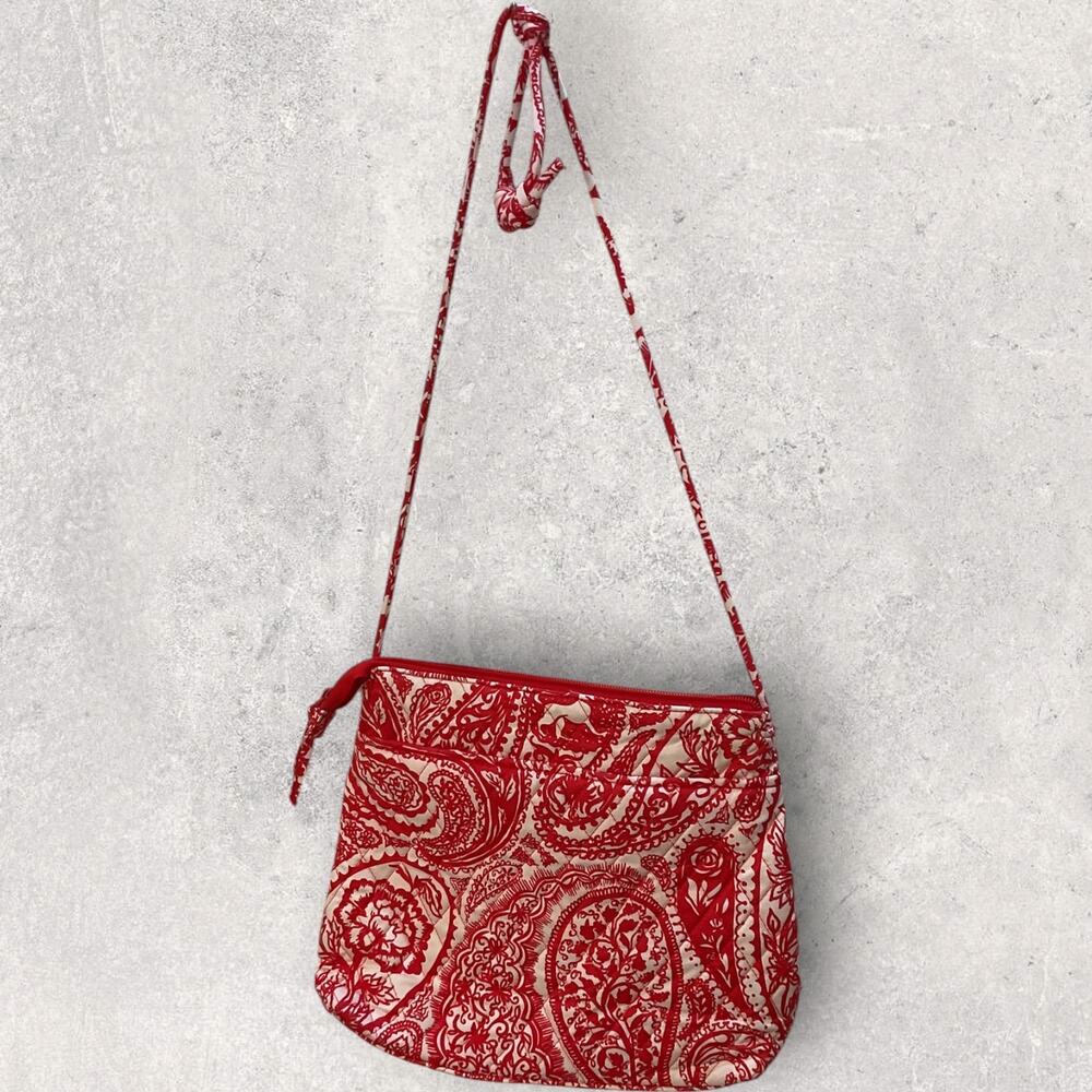 Vera Bradley Crossbody Bag Red Paisley Boho Cottage Core Quilted Purse - Picture 4 of 7